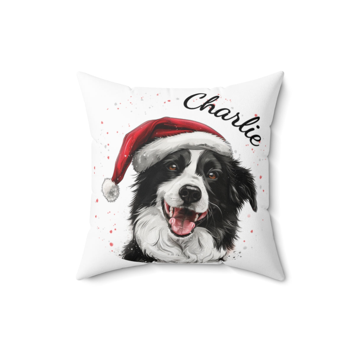 Christmas dog Cushions_Border-Collie-2 Personalised Dog Christmas Spun Polyester Square Throw Cushion with Insert