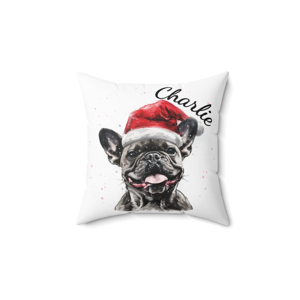 Christmas dog Cushions_French-Bulldog-2 Personalised Dog Christmas Spun Polyester Square Throw Cushion with Insert