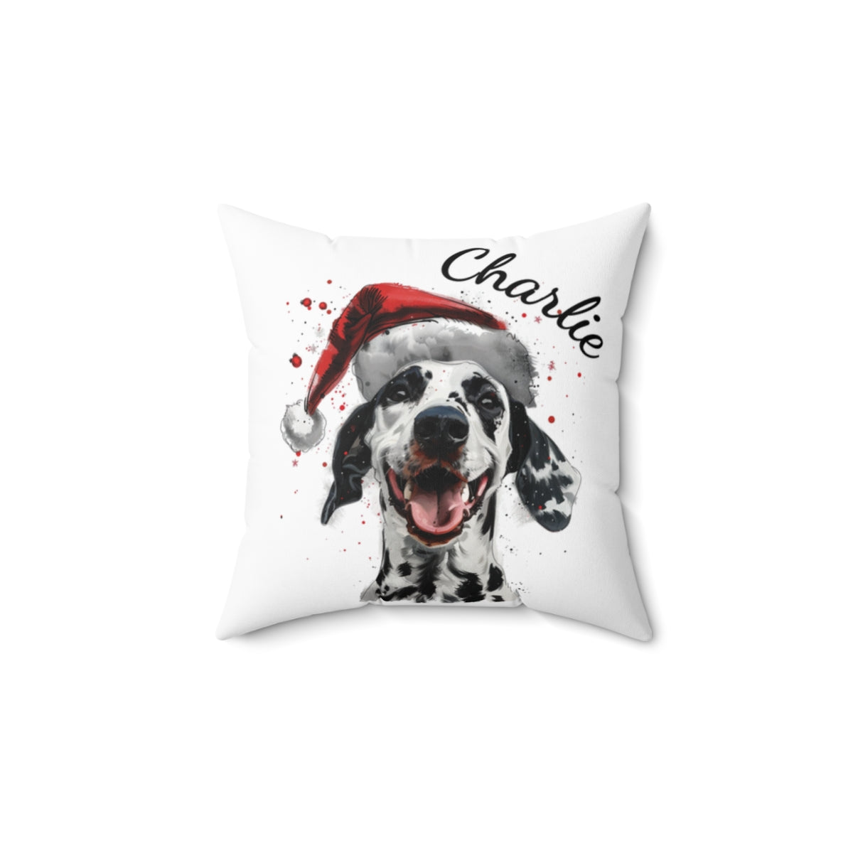 Christmas dog Cushions_Dalmation-2 Personalised Dog Christmas Spun Polyester Square Throw Cushion with Insert