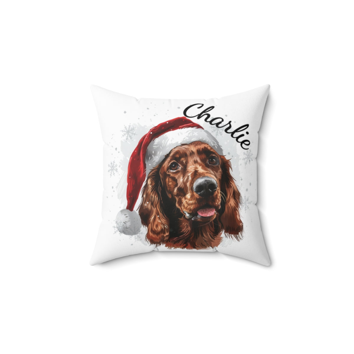 Christmas dog Cushions_Irish-Setter-1 Personalised Dog Christmas Spun Polyester Square Throw Cushion with Insert