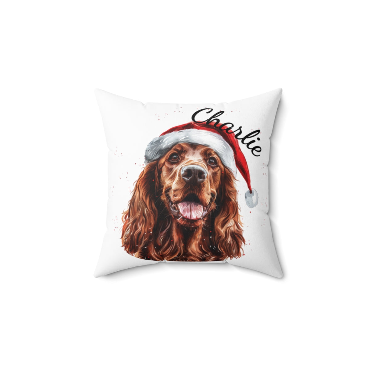 Christmas dog Cushions_Irish_Setter-2 Personalised Dog Christmas Spun Polyester Square Throw Cushion with Insert