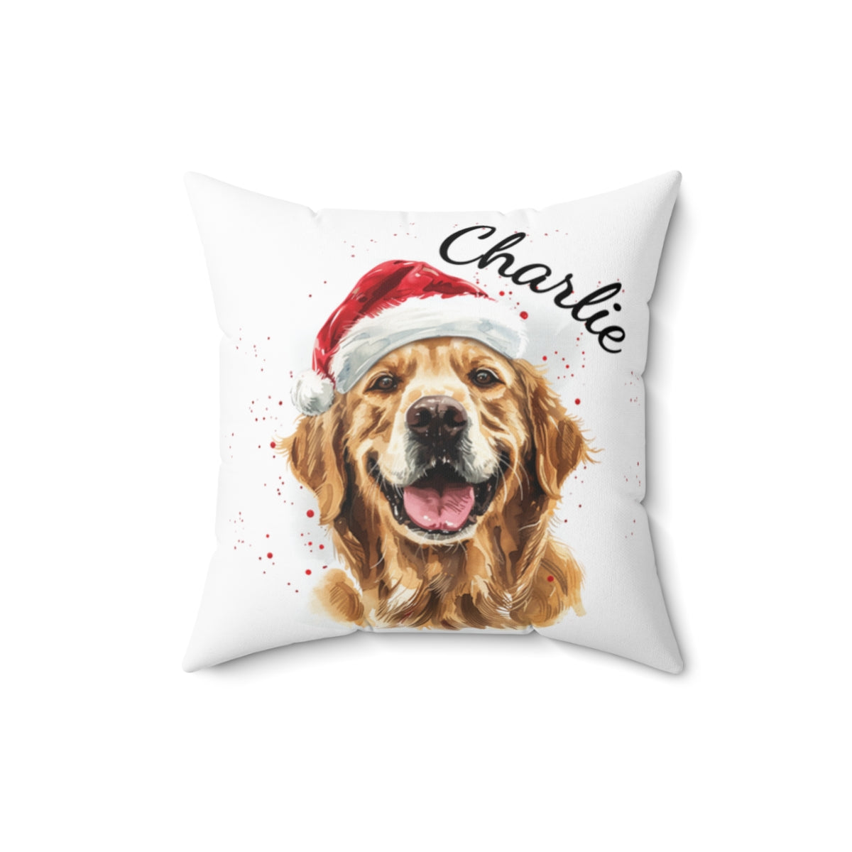 Christmas dog Cushions_Golden-Retreiver-1 Personalised Dog Christmas Spun Polyester Square Throw Cushion with Insert