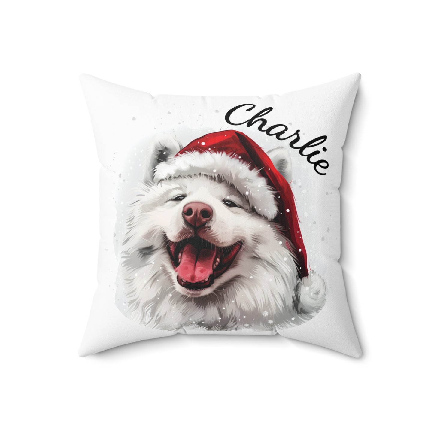 Personalized Dog Christmas Cushion, Samoyed Throw Pillow, Custom Pet Gift, Dog Lover Pillow, Holiday Decor, Santa Hat Dog Pillow