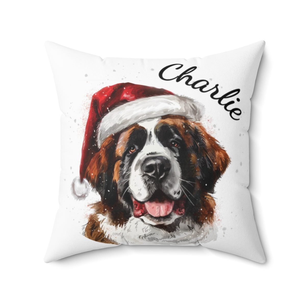 Christmas dog Cushions_Saint-Bernard-2 Personalised Dog Christmas Spun Polyester Square Throw Cushion with Insert