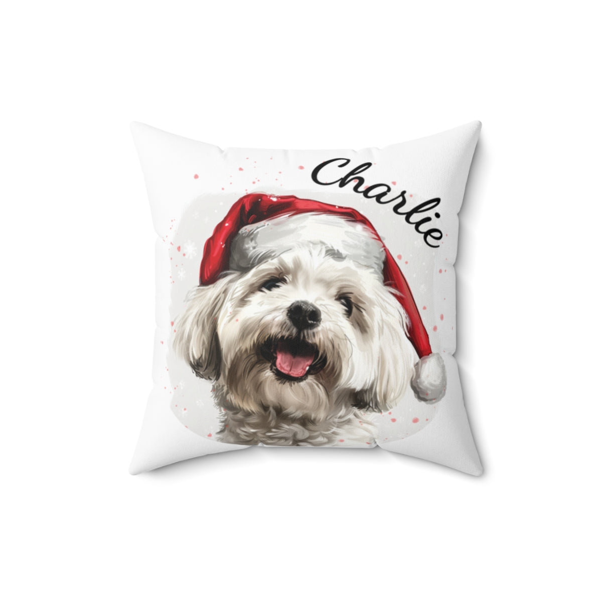 Christmas dog Cushions_Maltese-1 Personalised Dog Christmas Spun Polyester Square Throw Cushion with Insert