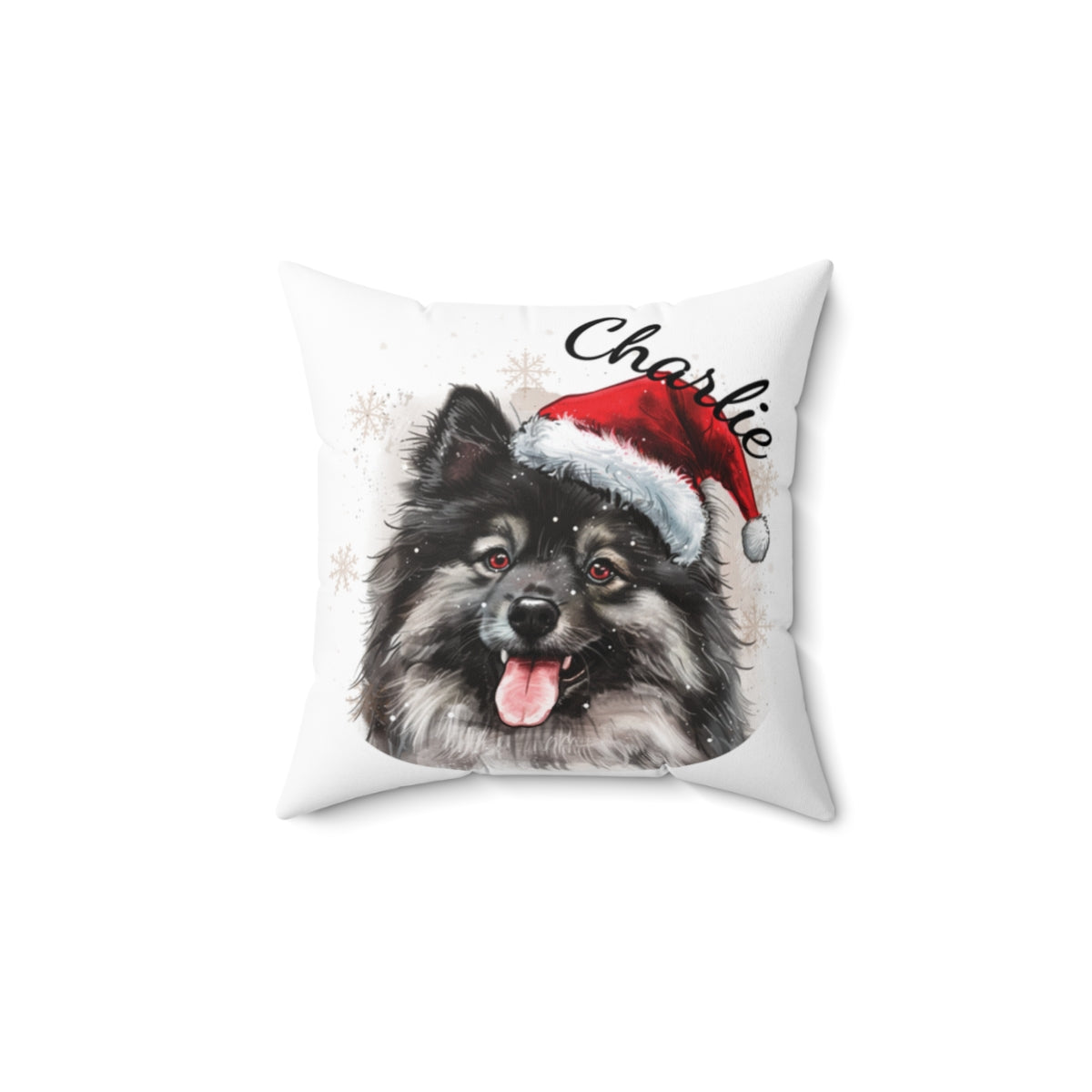 Christmas dog Cushions_Keeshond-2 Personalised Dog Christmas Spun Polyester Square Throw Cushion with Insert