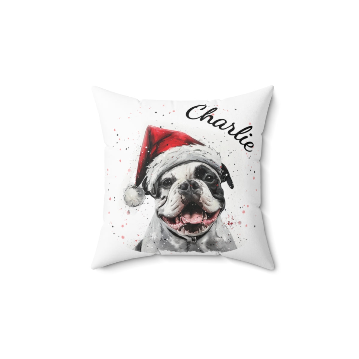 Christmas dog Cushions_American-Bulldogdog-2 Personalised Dog Christmas Spun Polyester Square Throw Cushion with Insert