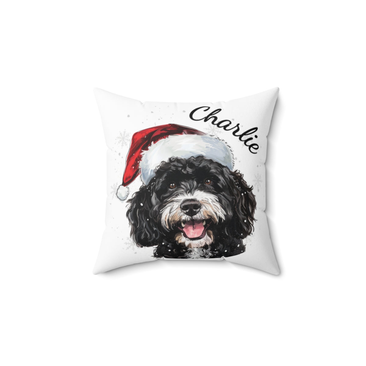 Christmas dog Cushions_Portuguese-Water-1 Personalised Dog Christmas Spun Polyester Square Throw Cushion with Insert