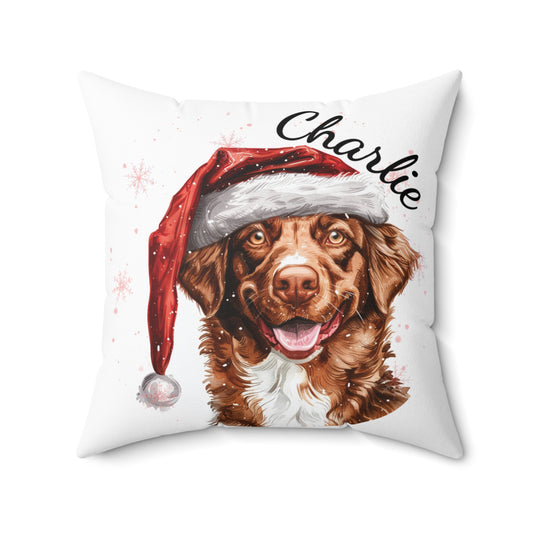 Personalized Dog Christmas Cushion, Nova Scotia Duck Toller Cushion, Custom Dog Pillow, Holiday Pet Decor, Festive Dog Lover Gift