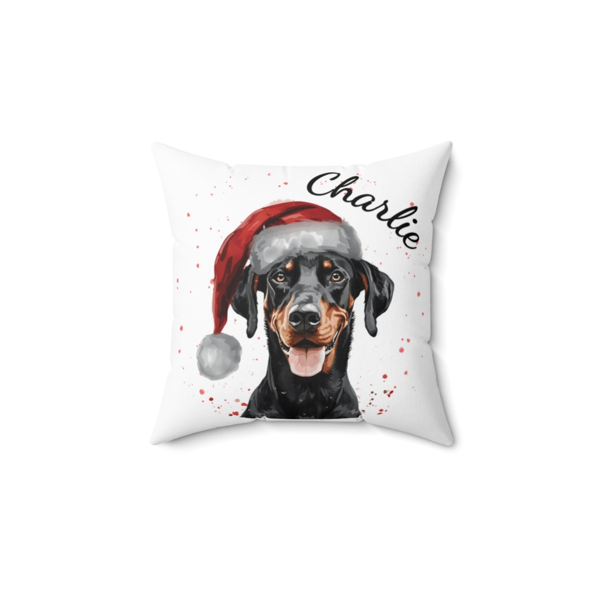 Christmas dog Cushions_Doberman-1 Personalised Dog Christmas Spun Polyester Square Throw Cushion with Insert