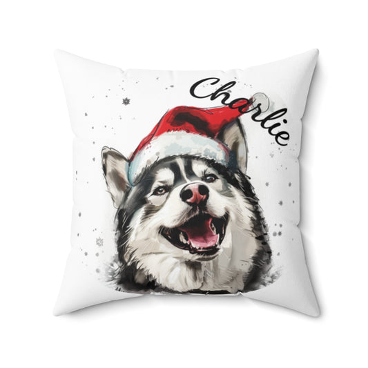 Christmas dog Cushions_Husky-1 Personalised Dog Christmas Spun Polyester Square Throw Cushion with Insert