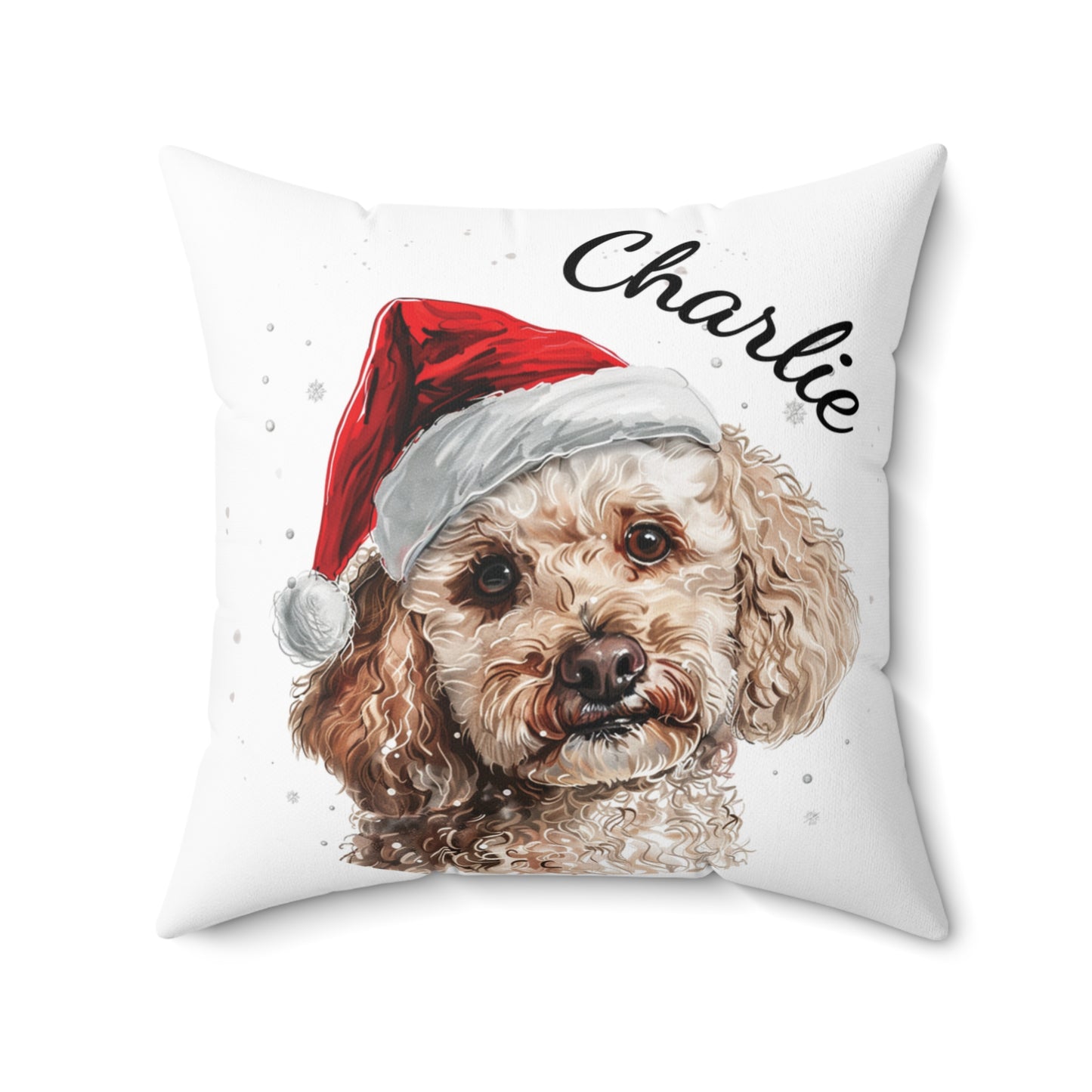 Personalised Dog Christmas Cushion, Poodle Pillow with Santa Hat, Custom Pet Portrait Pillow, Holiday Home Decor
