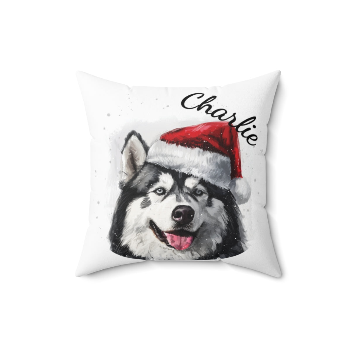 Christmas dog Cushions_Alaskan-Malamute-2 Personalised Dog Christmas Spun Polyester Square Throw Cushion with Insert