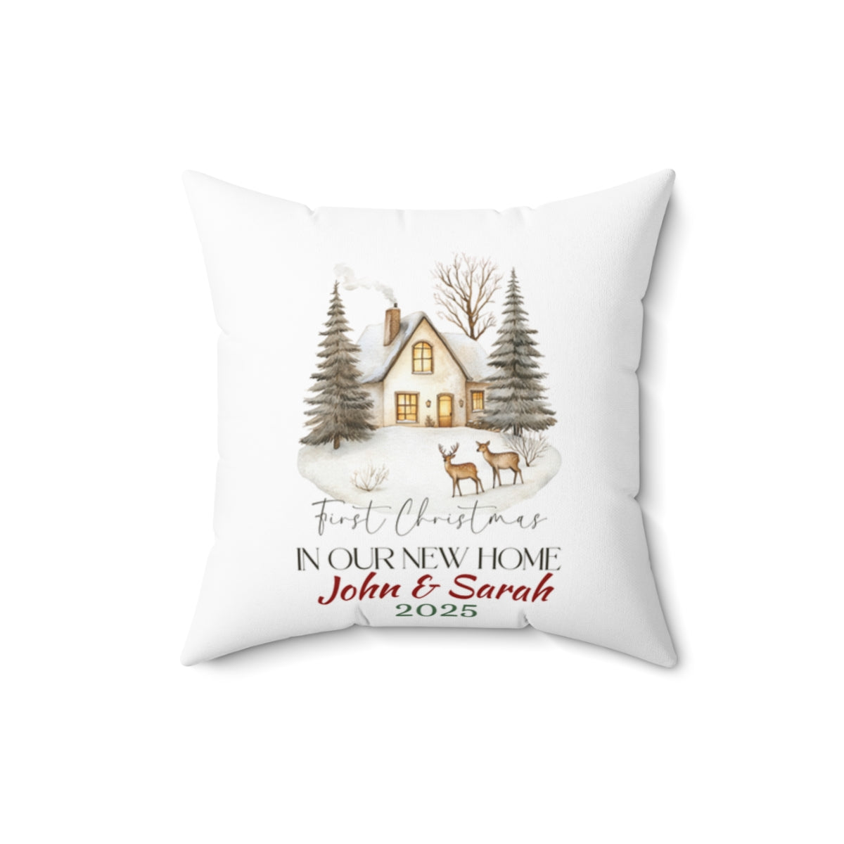 Christmas Home Cushions_14, Our First Christmas in our New home Square Throw Pillow