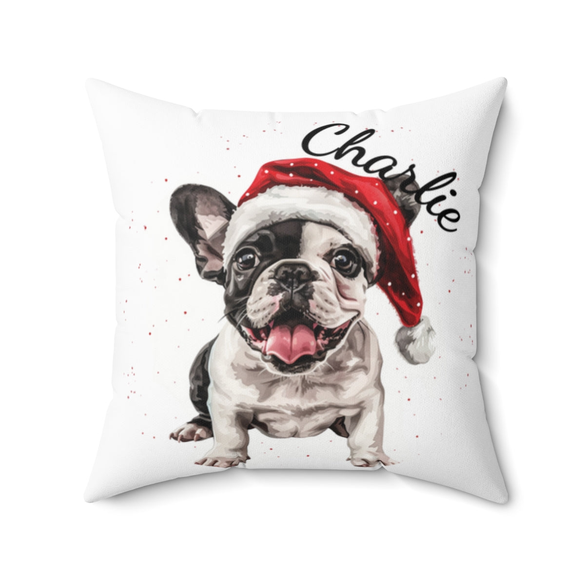 Christmas dog Cushions_French-Bulldog-4 Personalised Dog Christmas Spun Polyester Square Throw Cushion with Insert