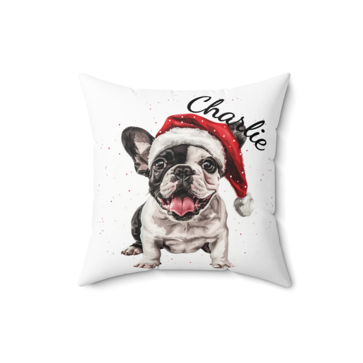 Christmas dog Cushions_French-Bulldog-4 Personalised Dog Christmas Spun Polyester Square Throw Cushion with Insert