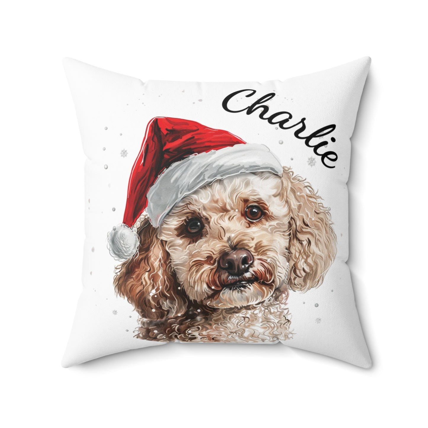 Personalised Dog Christmas Cushion, Poodle Pillow with Santa Hat, Custom Pet Portrait Pillow, Holiday Home Decor