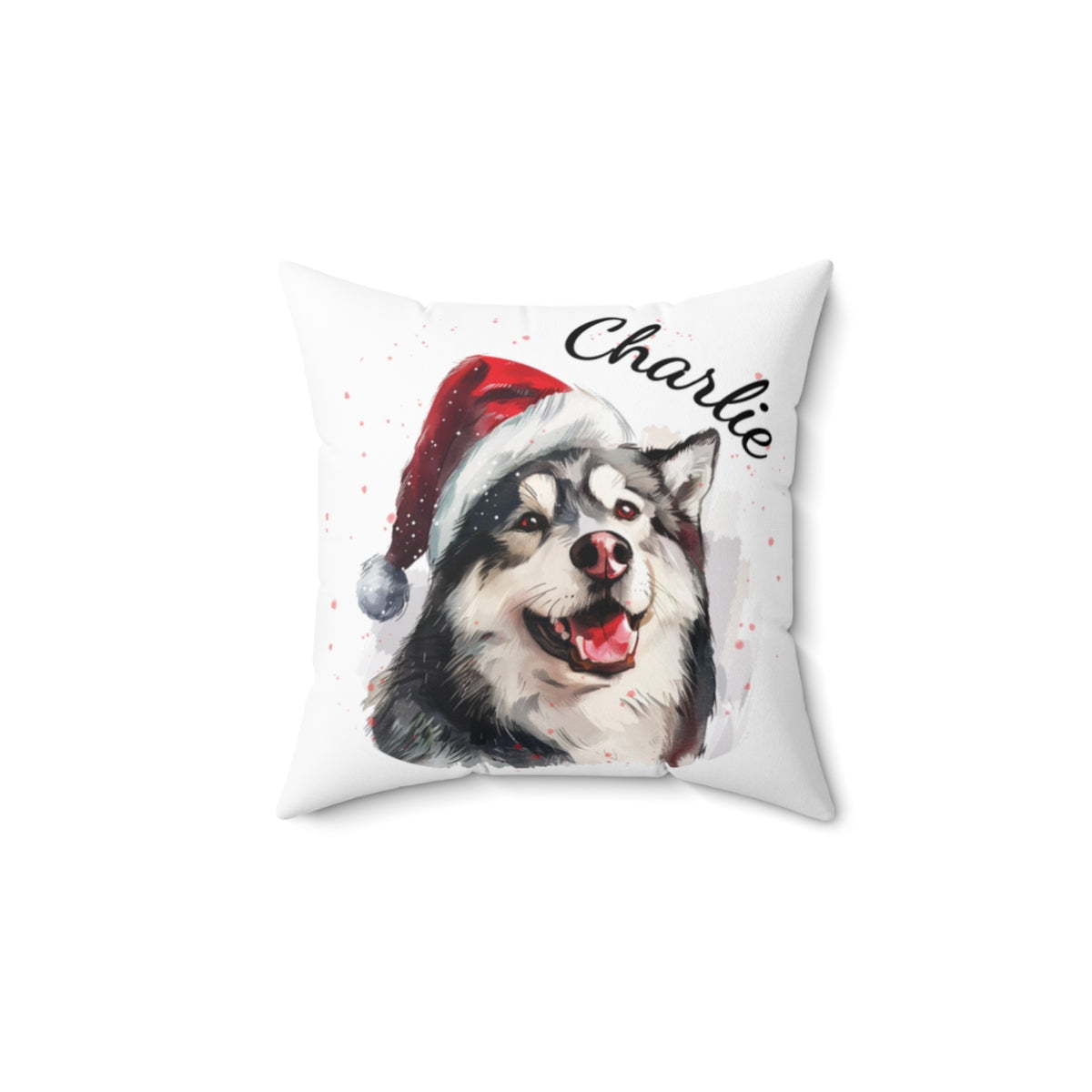 Christmas dog Cushions_Alaskan-Malamute-1 Personalised Dog Christmas Spun Polyester Square Throw Cushion with Insert
