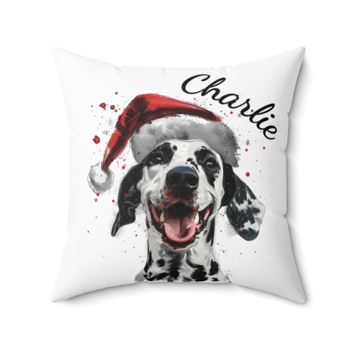Christmas dog Cushions_Dalmation-2 Personalised Dog Christmas Spun Polyester Square Throw Cushion with Insert