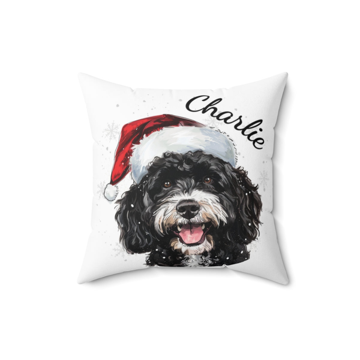 Christmas dog Cushions_Portuguese-Water-1 Personalised Dog Christmas Spun Polyester Square Throw Cushion with Insert