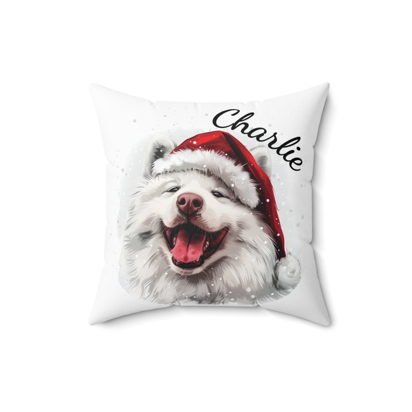 Personalized Dog Christmas Cushion, Samoyed Throw Pillow, Custom Pet Gift, Dog Lover Pillow, Holiday Decor, Santa Hat Dog Pillow