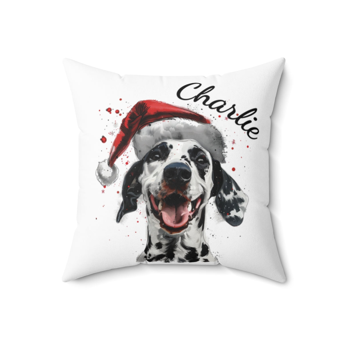 Christmas dog Cushions_Dalmation-2 Personalised Dog Christmas Spun Polyester Square Throw Cushion with Insert