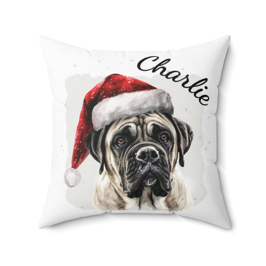 Christmas dog Cushions_English-Mastiff-2 Personalised Dog Christmas Spun Polyester Square Throw Cushion with Insert