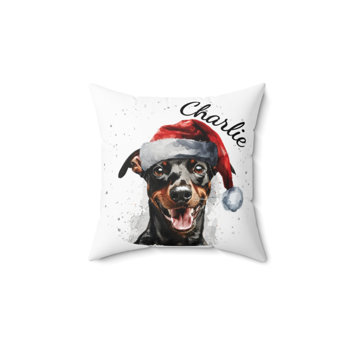 Christmas dog Cushions_German-Pinscher-2 Personalised Dog Christmas Spun Polyester Square Throw Cushion with Insert
