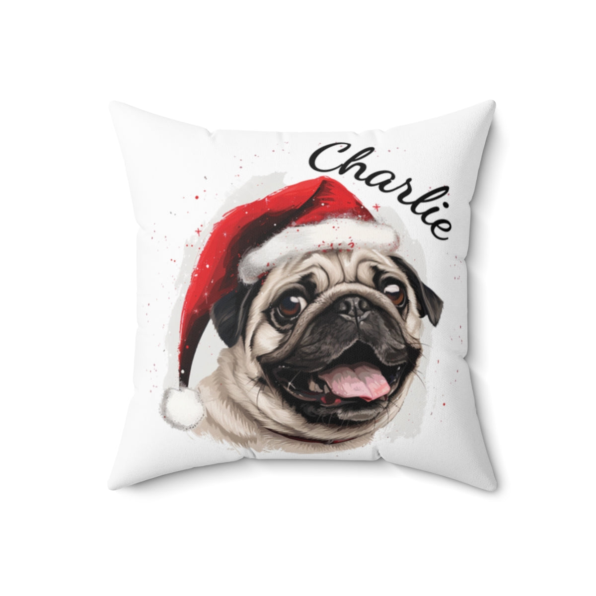 Christmas dog Cushions_Pug-3 Personalised Dog Christmas Spun Polyester Square Throw Cushion with Insert - Maltese