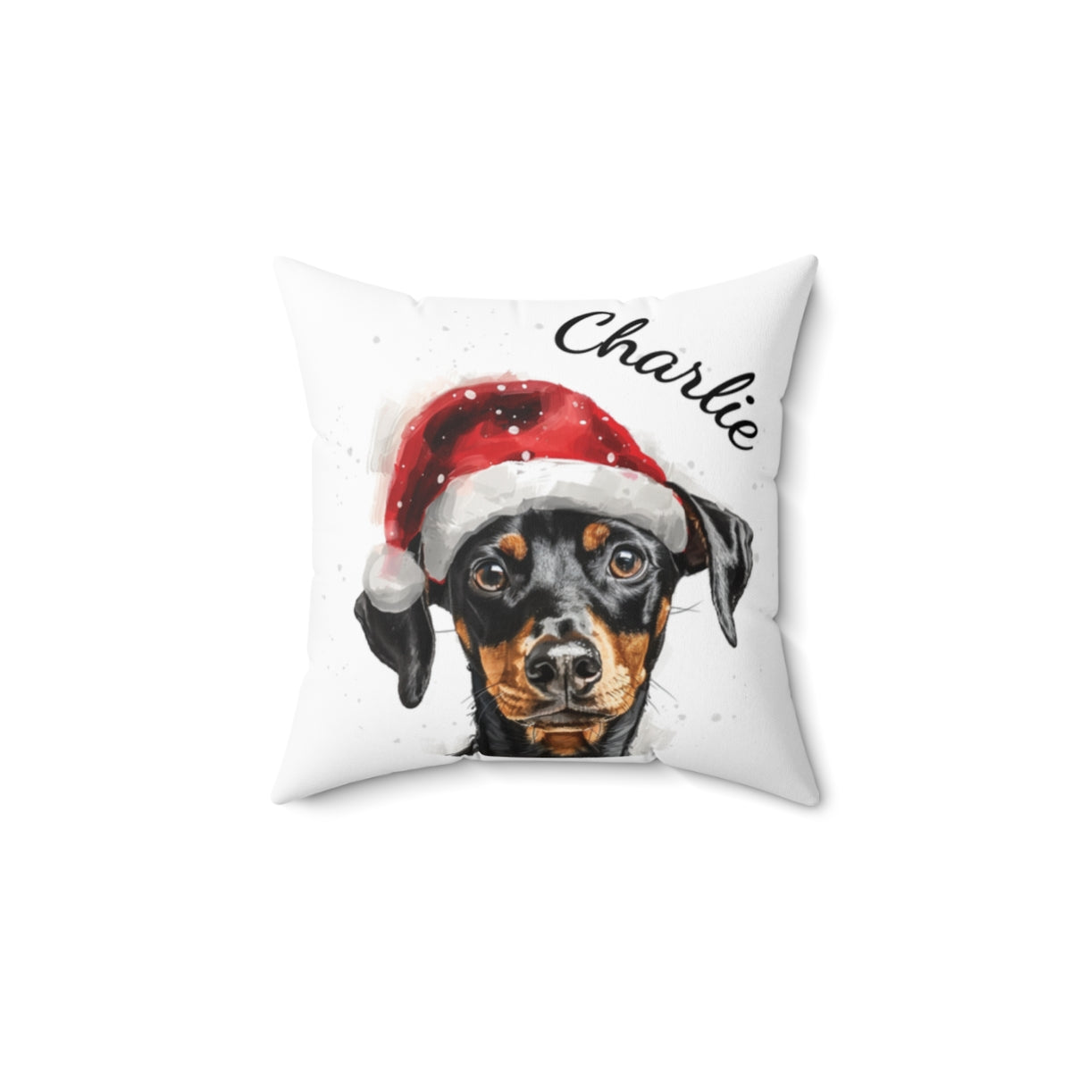 Christmas dog Cushions_German-Pinscher-1 Personalised Dog Christmas Spun Polyester Square Throw Cushion with Insert