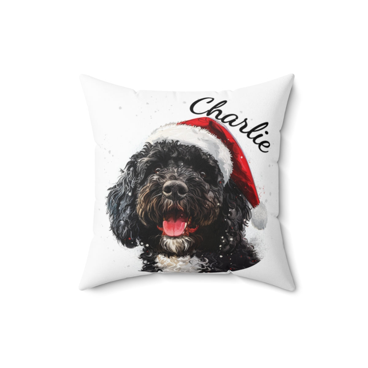 Christmas dog Cushions_Portuguese-Water-2 Personalised Dog Christmas Spun Polyester Square Throw Cushion with Insert - Maltese