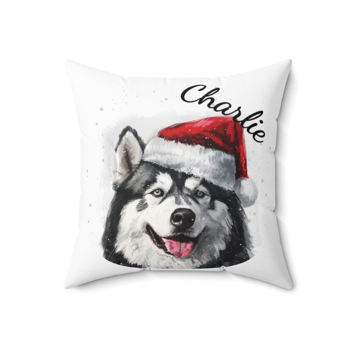 Christmas dog Cushions_Alaskan-Malamute-2 Personalised Dog Christmas Spun Polyester Square Throw Cushion with Insert