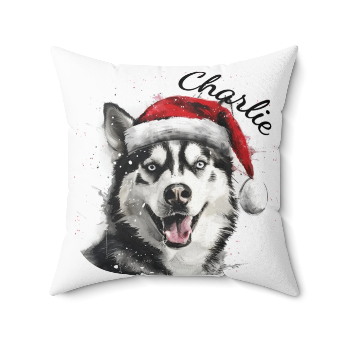 Christmas dog Cushions_Siberian-Husky-1 Personalised Dog Christmas Spun Polyester Square Throw Cushion with Insert
