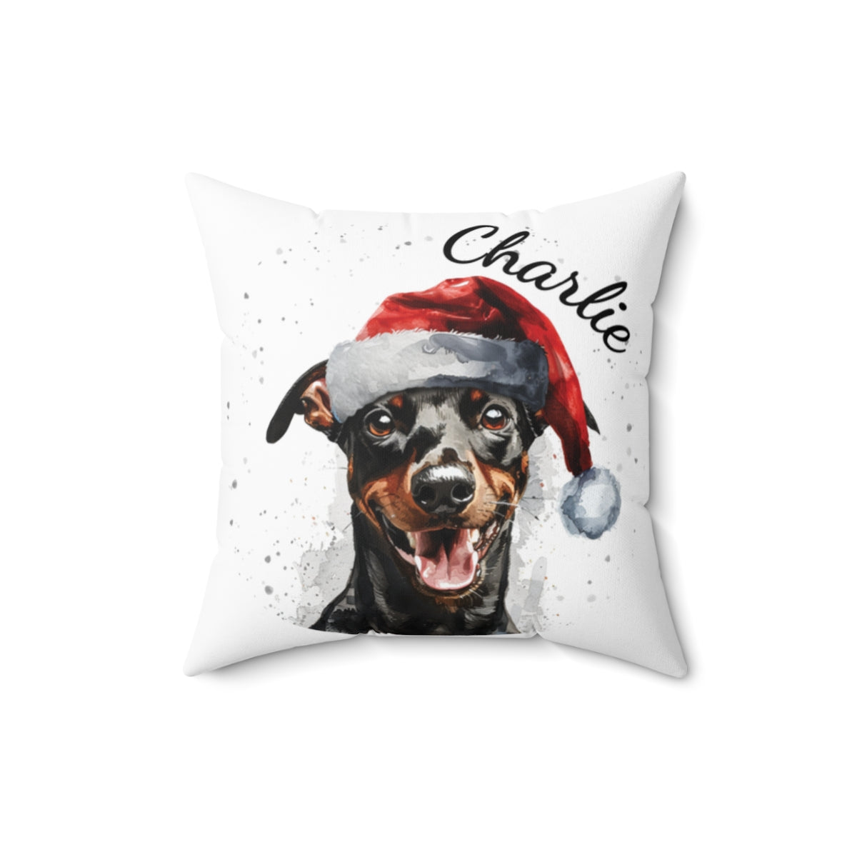 Christmas dog Cushions_German-Pinscher-2 Personalised Dog Christmas Spun Polyester Square Throw Cushion with Insert
