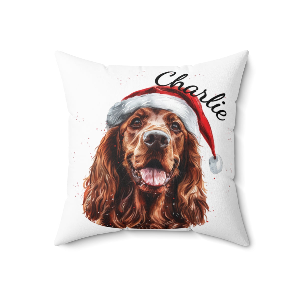 Christmas dog Cushions_Irish_Setter-2 Personalised Dog Christmas Spun Polyester Square Throw Cushion with Insert