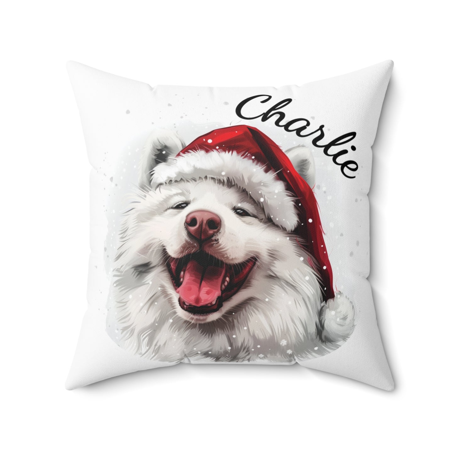 Personalized Dog Christmas Cushion, Samoyed Throw Pillow, Custom Pet Gift, Dog Lover Pillow, Holiday Decor, Santa Hat Dog Pillow