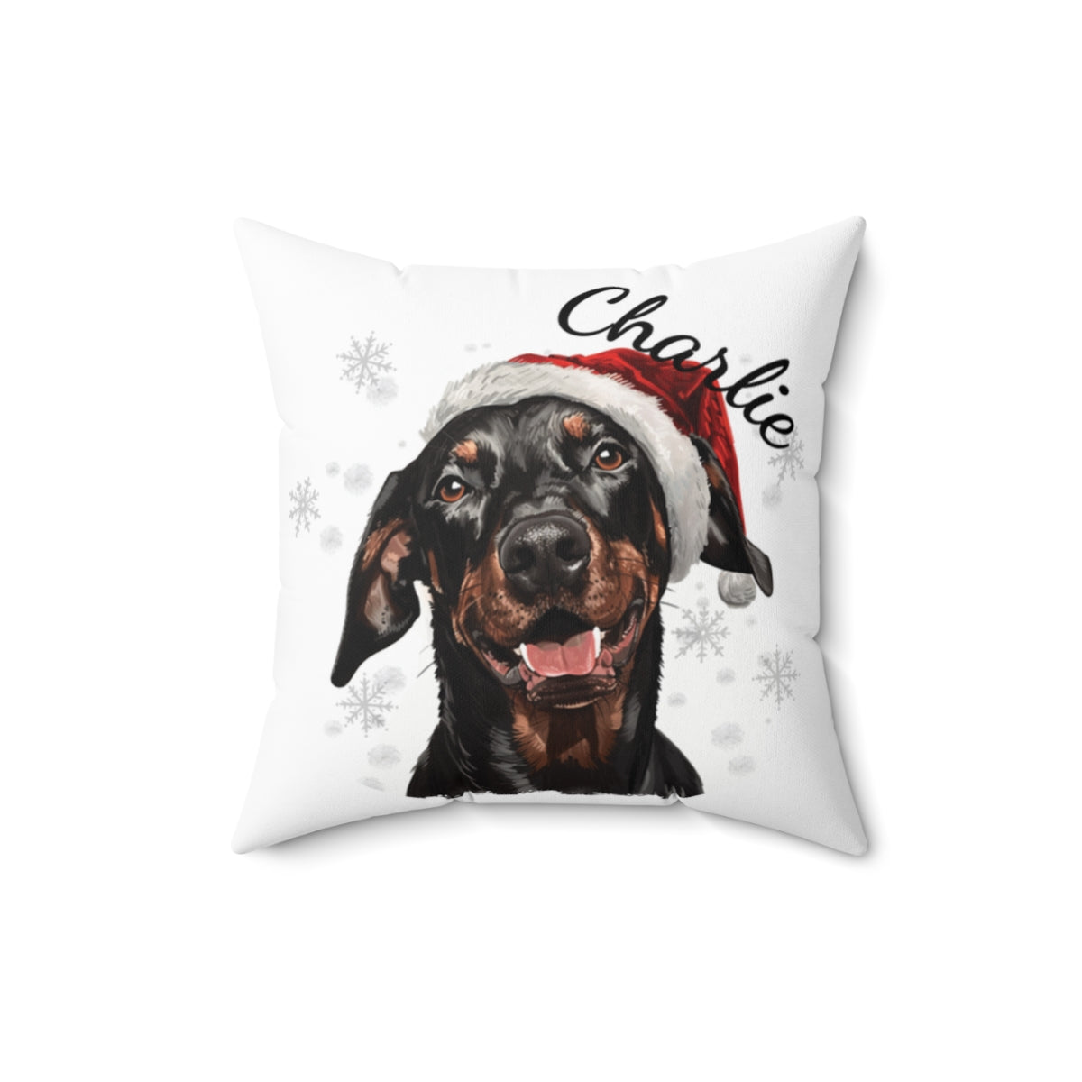 Christmas dog Cushions_Doberman-2 Personalised Dog Christmas Spun Polyester Square Throw Cushion with Insert