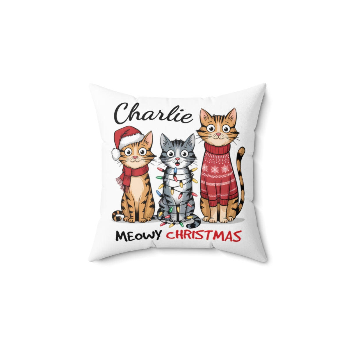 Christmas Cat Cushion Meowy Christmas Personalised Christmas Spun Polyester Square Throw Cushion
