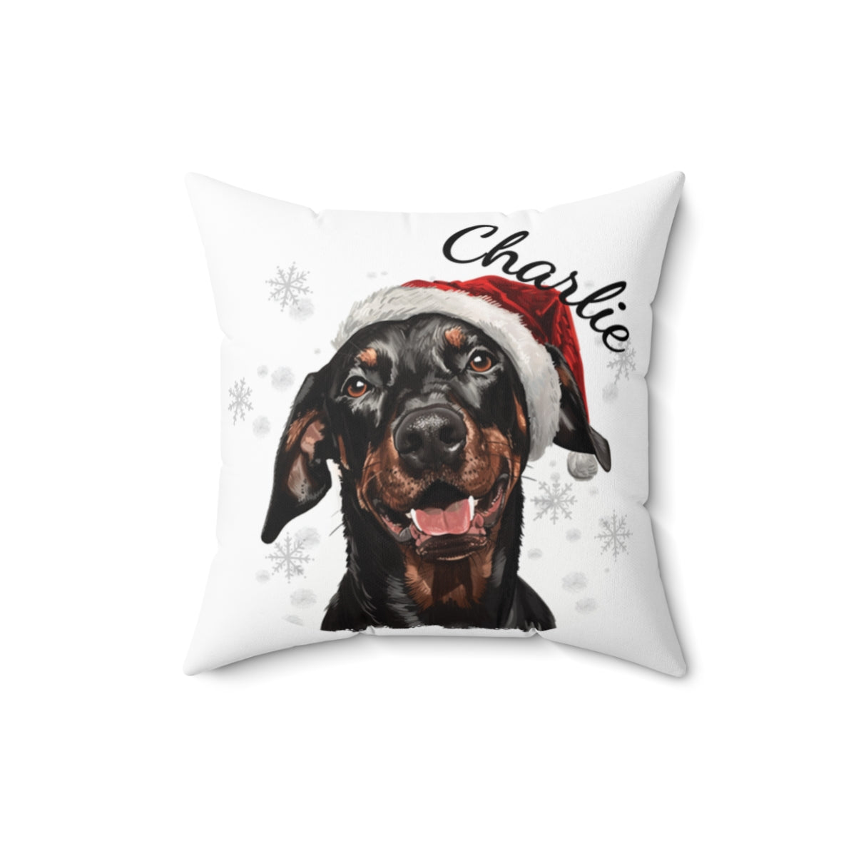 Christmas dog Cushions_Doberman-2 Personalised Dog Christmas Spun Polyester Square Throw Cushion with Insert