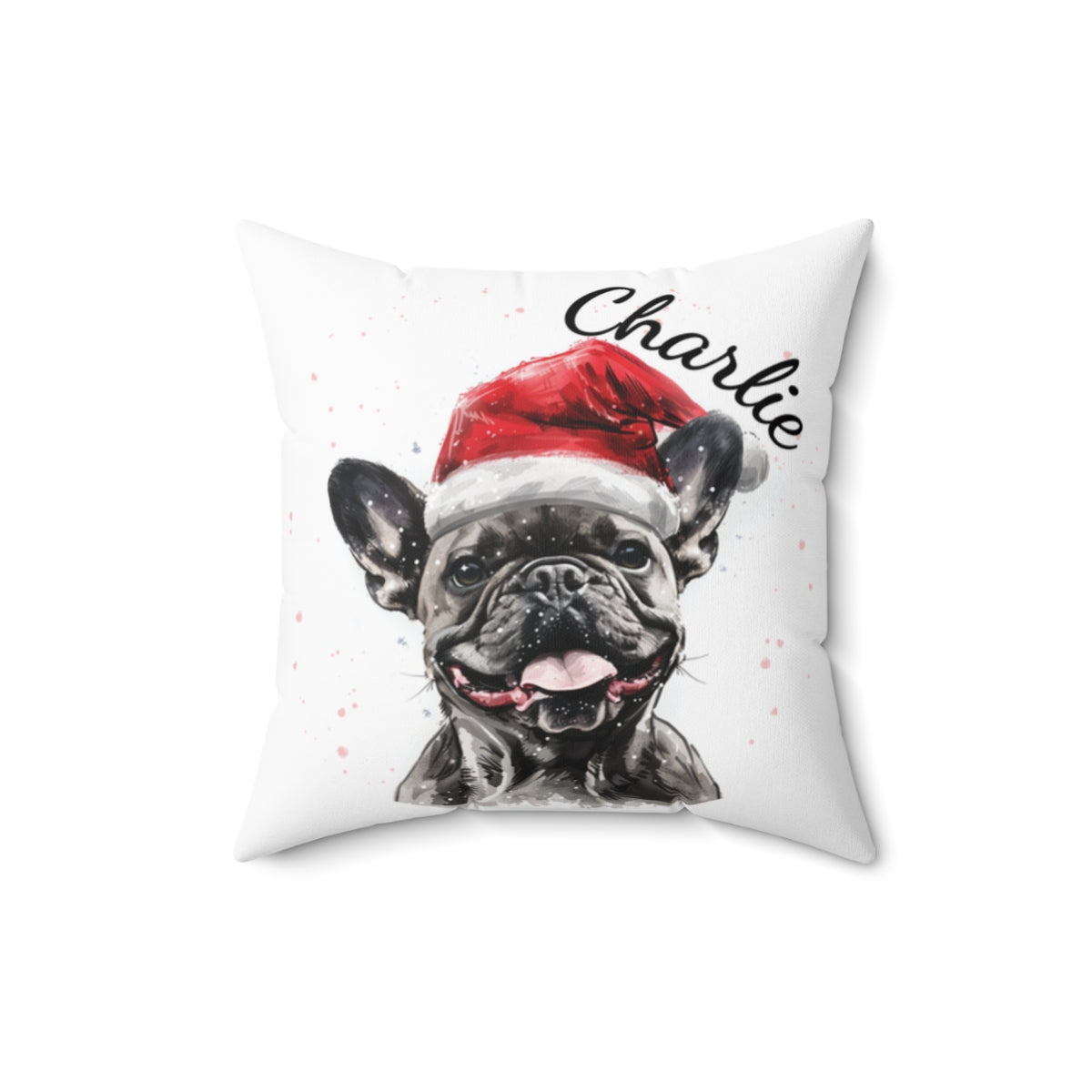 Christmas dog Cushions_French-Bulldog-2 Personalised Dog Christmas Spun Polyester Square Throw Cushion with Insert