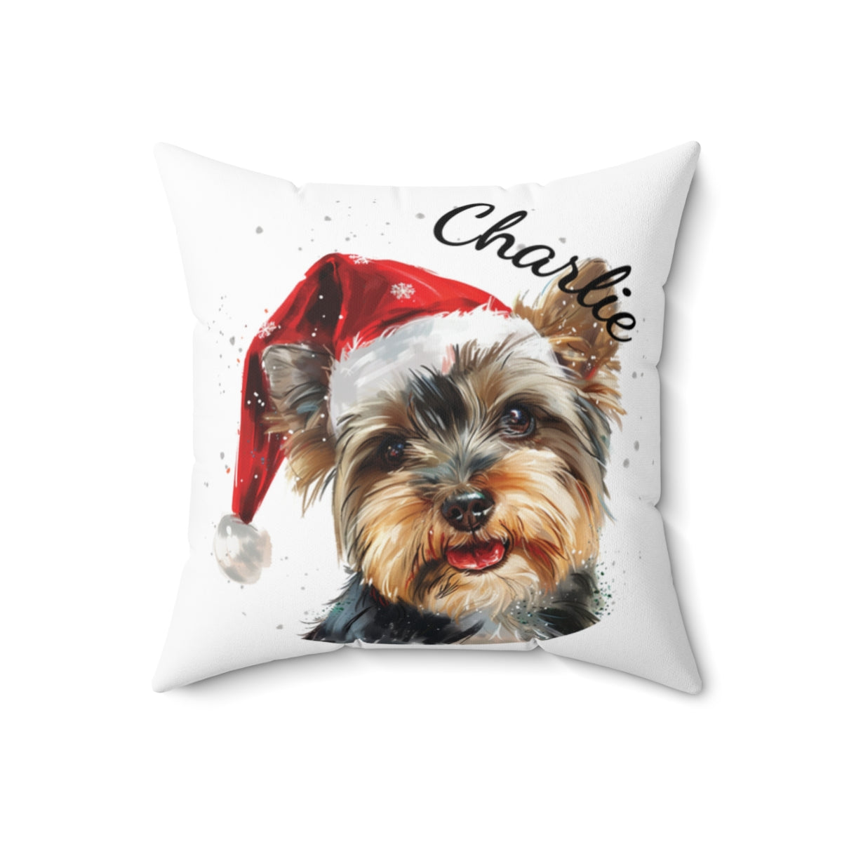 Christmas dog Cushions_Yorkshire-Terrier-2 Personalised Dog Christmas Spun Polyester Square Throw Cushion with Insert - Maltese