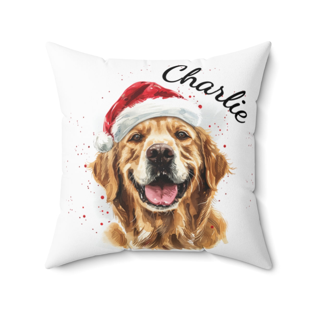 Christmas dog Cushions_Golden-Retreiver-1 Personalised Dog Christmas Spun Polyester Square Throw Cushion with Insert