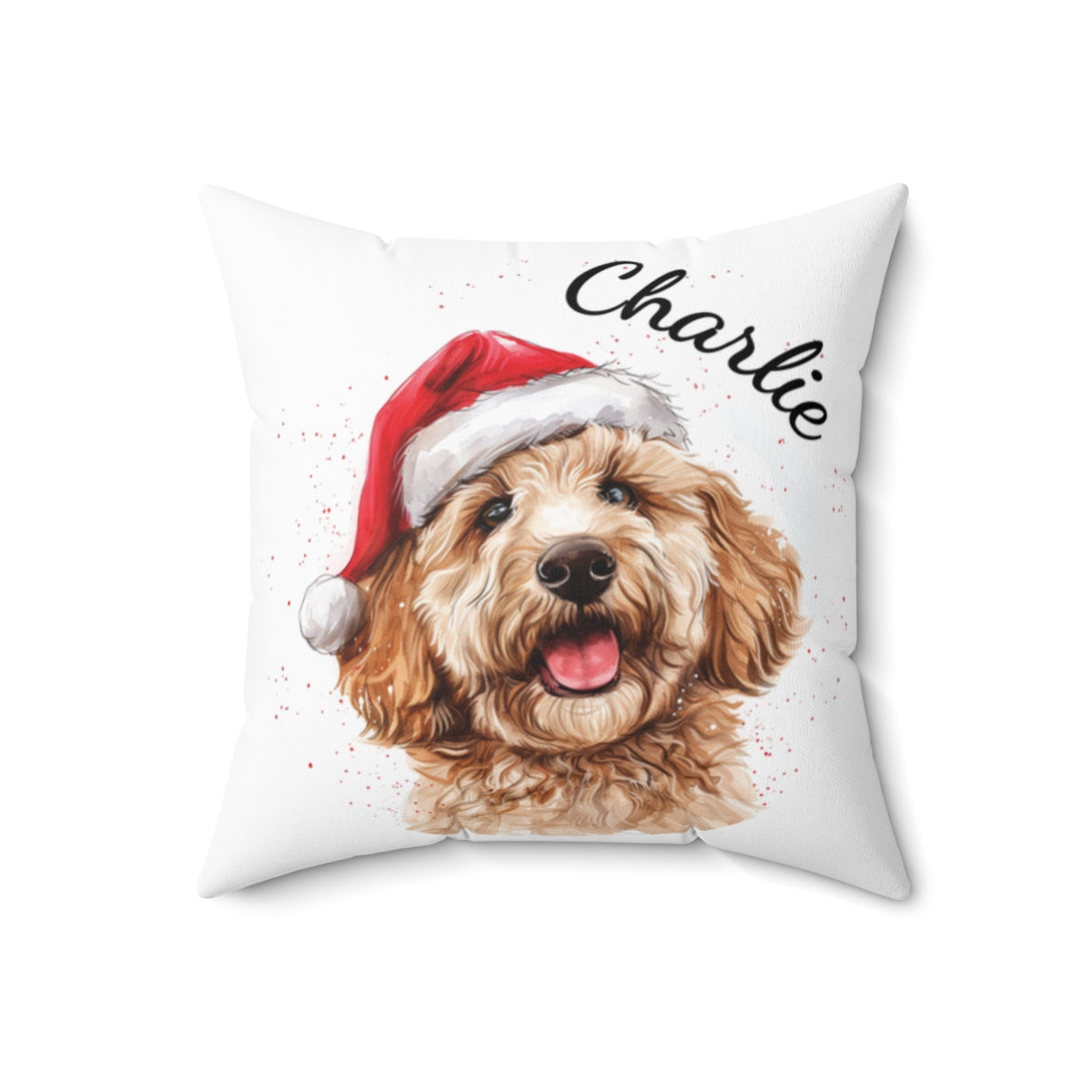 Christmas dog Cushions_Goldendoodle-1 Personalised Dog Christmas Spun Polyester Square Throw Cushion with Insert