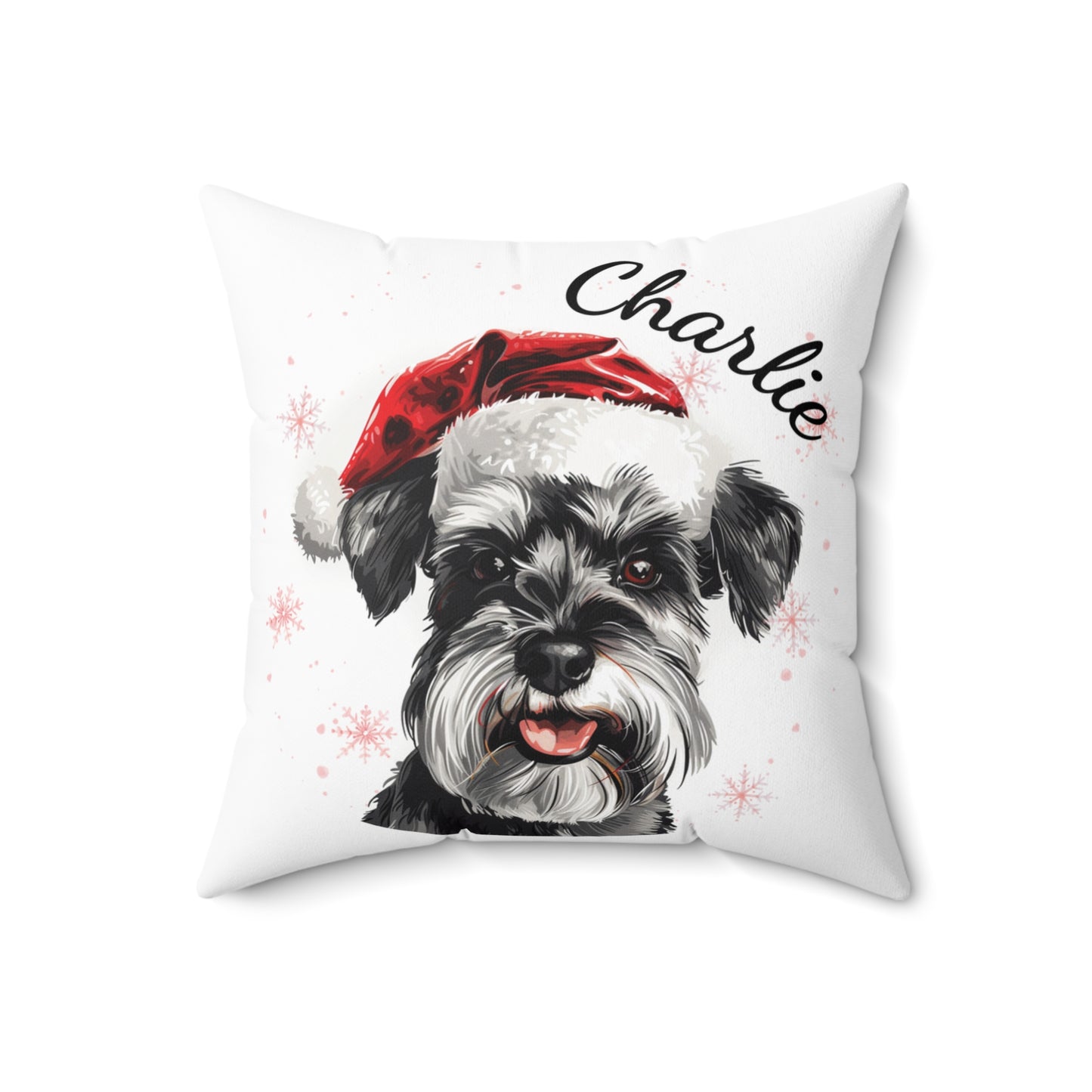 Personalized Schnauzer Christmas Cushion, Custom Dog Throw Pillow, Holiday Decor Gift, Pet Lover Christmas Gift, Schnauzer Pillow