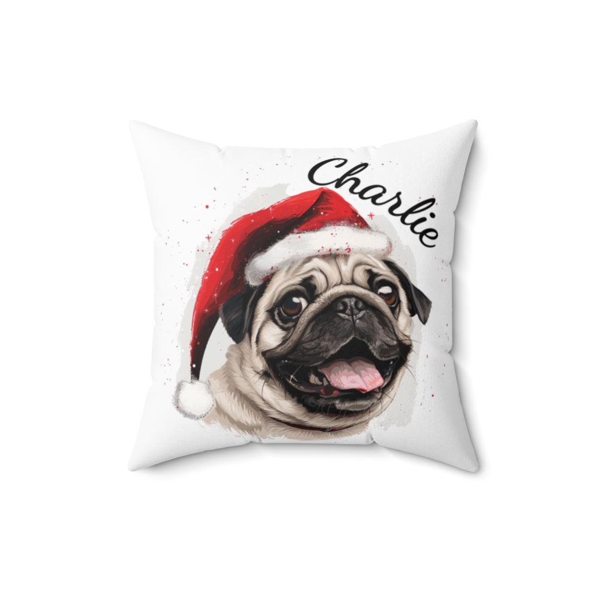 Christmas dog Cushions_Pug-3 Personalised Dog Christmas Spun Polyester Square Throw Cushion with Insert - Maltese
