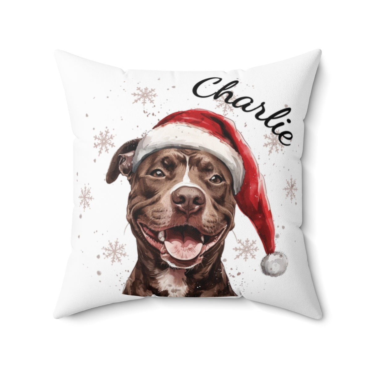 Christmas dog Cushions_Pitbull-1 Personalised Dog Christmas Spun Polyester Square Throw Cushion with Insert
