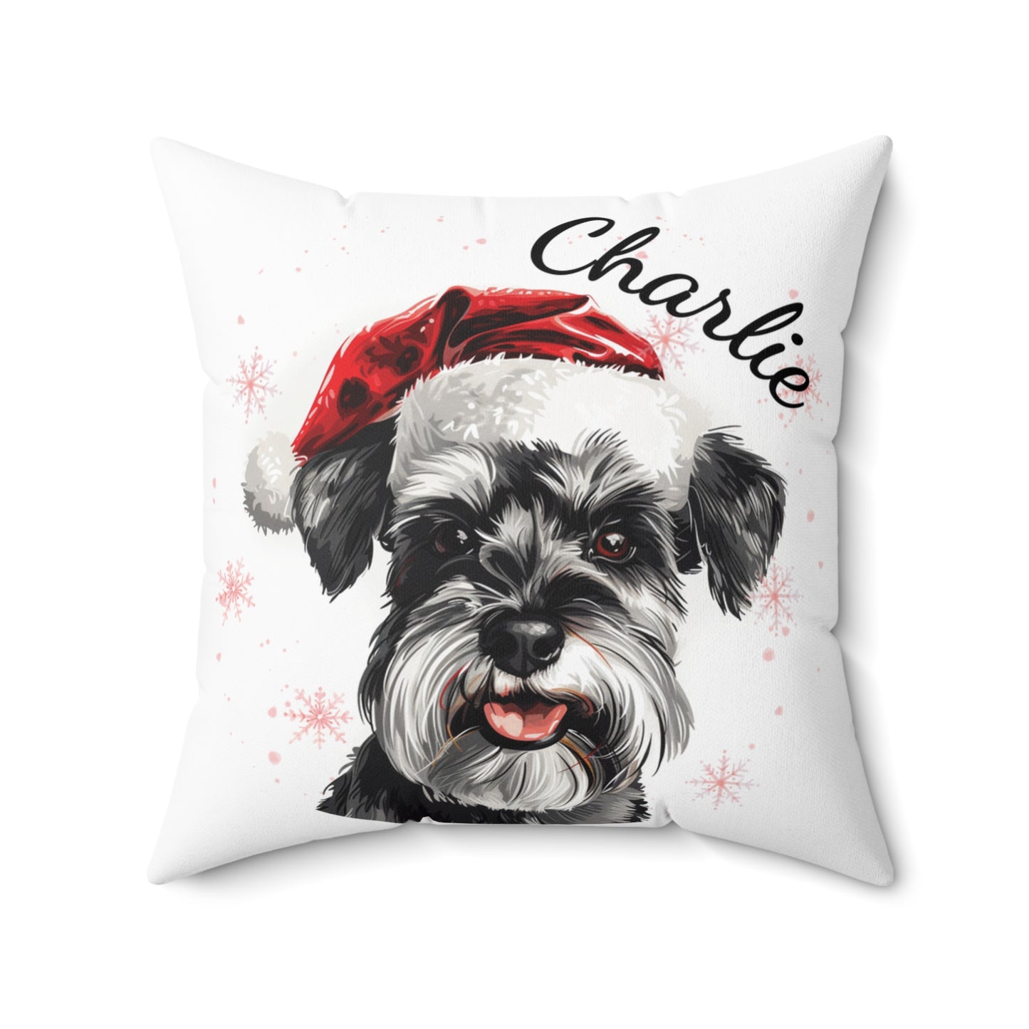 Personalized Schnauzer Christmas Cushion, Custom Dog Throw Pillow, Holiday Decor Gift, Pet Lover Christmas Gift, Schnauzer Pillow