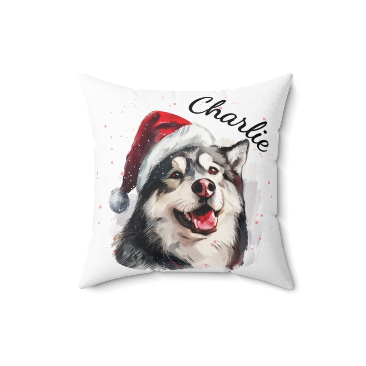 Christmas dog Cushions_Alaskan-Malamute-1 Personalised Dog Christmas Spun Polyester Square Throw Cushion with Insert