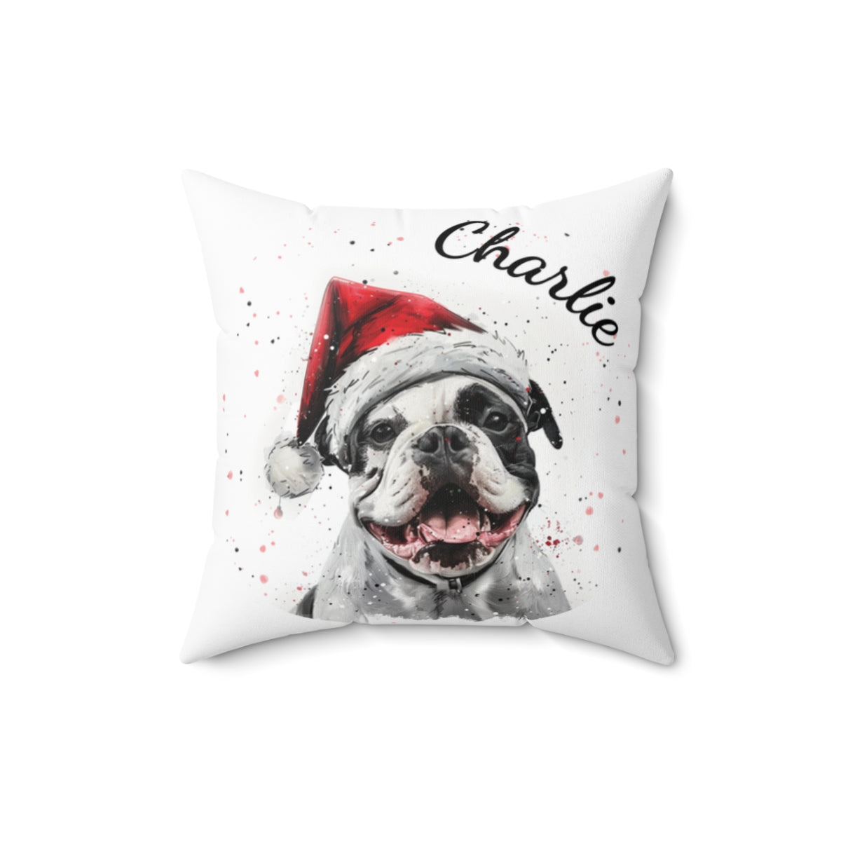 Christmas dog Cushions_American-Bulldogdog-2 Personalised Dog Christmas Spun Polyester Square Throw Cushion with Insert