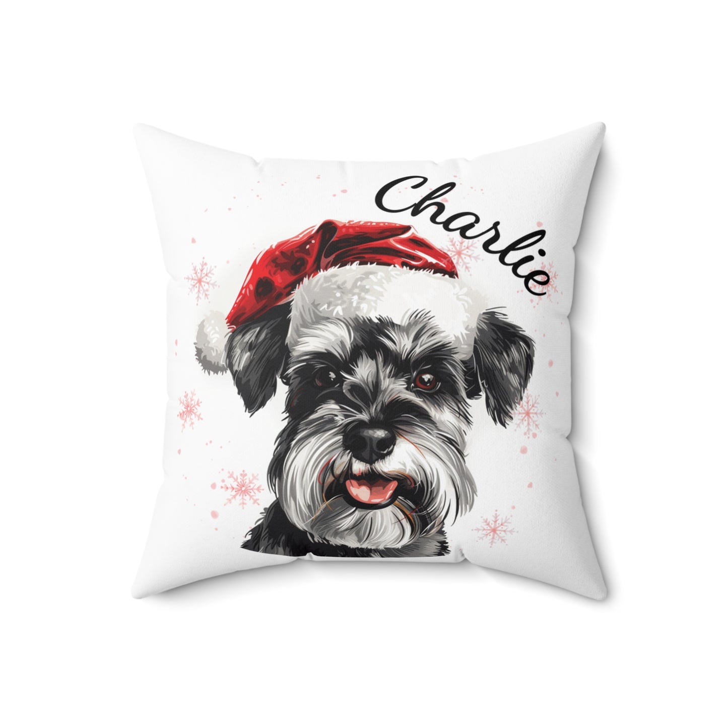Personalized Schnauzer Christmas Cushion, Custom Dog Throw Pillow, Holiday Decor Gift, Pet Lover Christmas Gift, Schnauzer Pillow